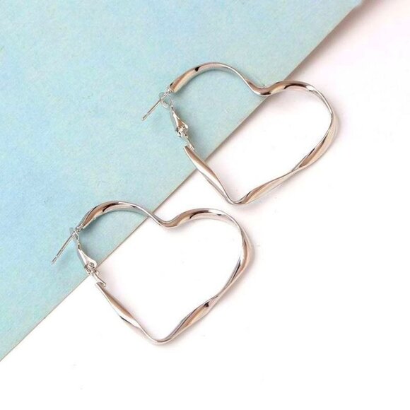 Silver Open Heart Paislee Lauren Large Twisted Hoop Earrings Gift Packaged - Picture 4 of 10